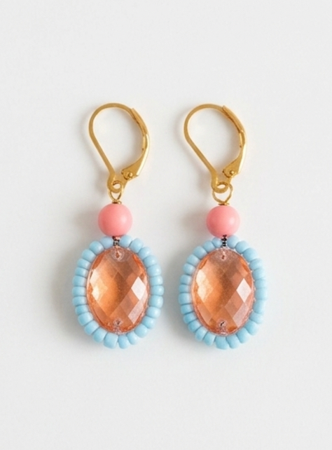 Strass oorhangers pastel oranje